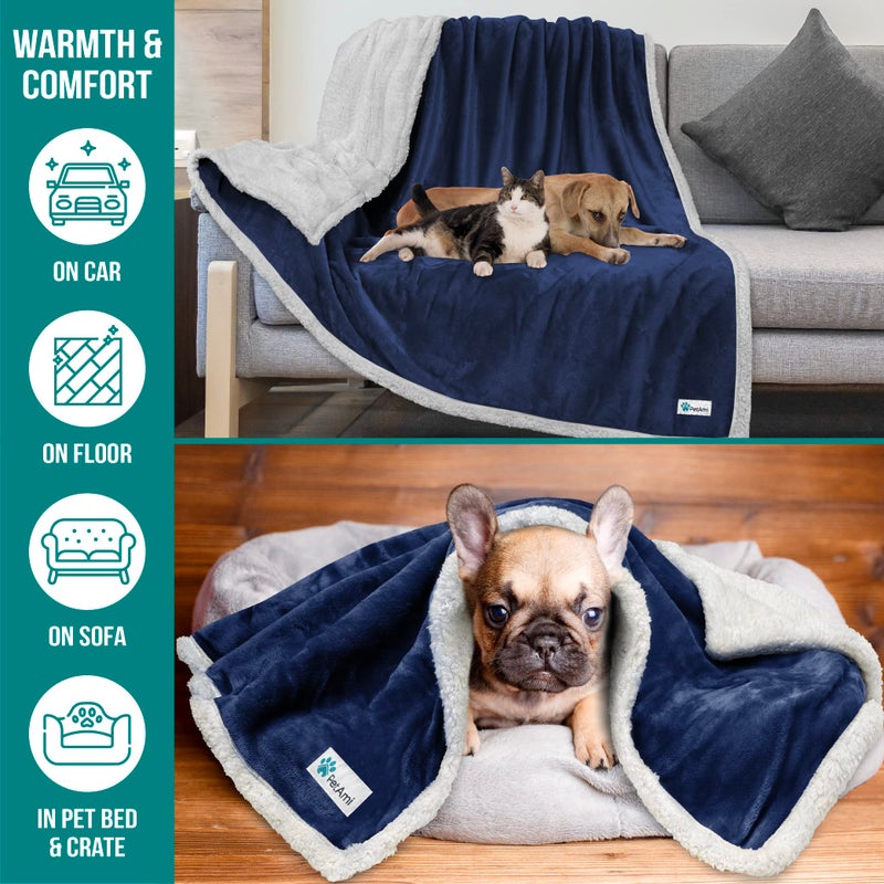 PetAmi Dog Blanket for Medium Large Dogs, Pet Bed Blanket Cat Puppy Kitten, Fleece Furniture Couch Cover Protector Sofa Car, Soft Sherpa Dog Throw Plush Reversible Washable, 40x60 Blue - Image 5